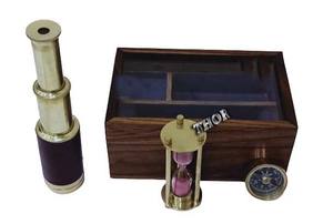 Best Item Nautical Telescope Full Brass Telescope Spyglass Compass <b>Sand</b> Timer Handcrafted Wooden Box High Quality Binoculars - Product Image 2