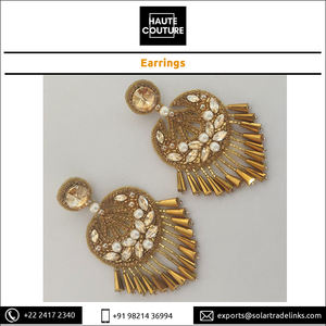 Pendientes colgantes con forma de Luna y cristales dorados, de tamaño personalizado, para fiesta, de fabricante indio - Product Image 2