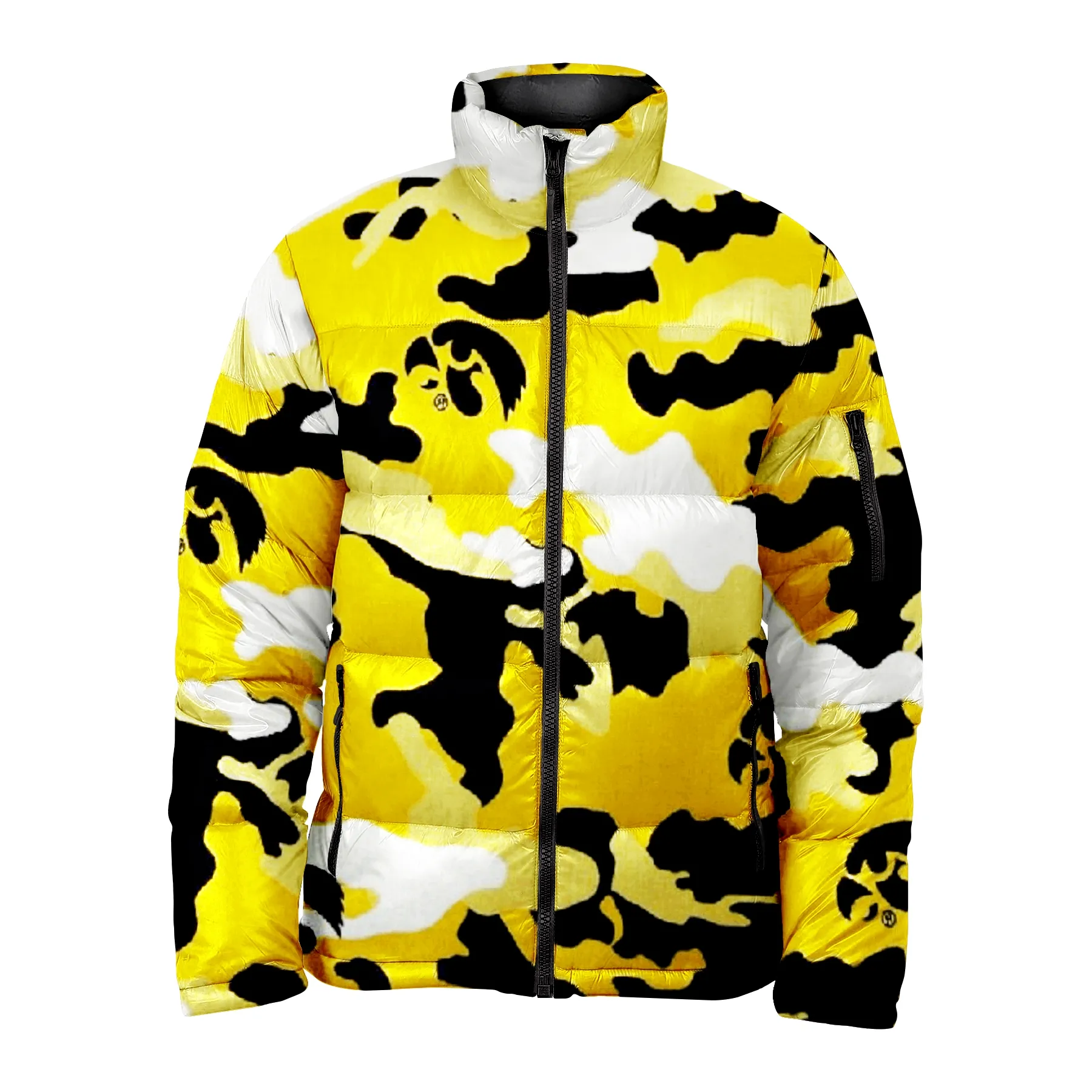 High Quality Custom sublimation yellow camouflage Puffer jacket Quilted Padded Jacket Bubble Jacket