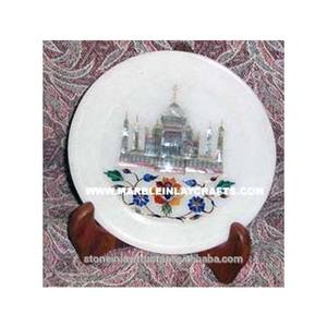 Assiette décorative en marbre avec Taj Mahal - Product Image 1