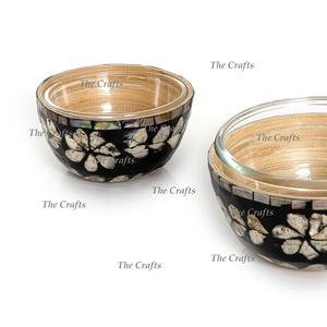 Cuenco de madera y vidrio para chocolates con trabajo de nácar, Juego de 3 cuencos decorativos para frutas de diferentes tamaños - Product Image 5