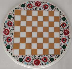 โต๊ะหมากรุกกลมหินกึ่งมีค่าสำหรับห้องนั่งเล่นกลางแจ้งอพาร์ทเมนต์-เฟอร์นิเจอร์บ้านชุดโต๊ะรับประทานอาหารและเก้าอี้ - Product Image 5