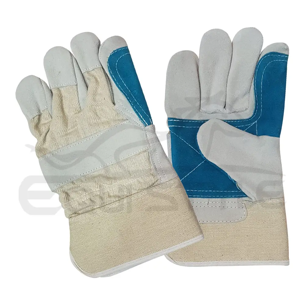 Zware Veiligheidshandschoenen Topkwaliteit Koe Split Algemene Werkhandschoenen Wit Blauw Beschermende Handen Canadese Handschoenen