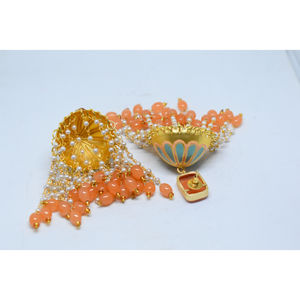 Meenakari-pendientes de aro largos jhumki para niñas y mujeres, partywear hecho a mano de latón dorado mate, con piedra de acabado - Product Image 3