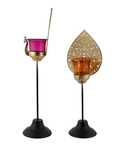 Twin Peacock Metal Glass Votive Tea Light Candle Holder for Home Decoration Living Room Central <b>Table</b> <b>Side</b> <b>Table</b> - Product Image 1
