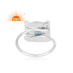 Anillo de piedras preciosas de Topacio azul Natural para niña, proveedor de joyería india, sortija de plata de ley oxidada antigua, joyería al por mayor - Product Image 3