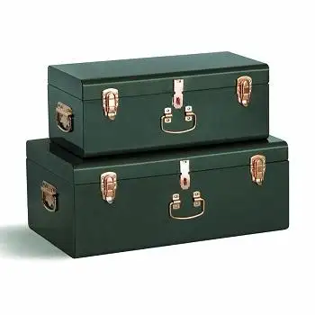 METAL TRUNK BOX GIFTING DECORATIVE STORAGE BOX ARMY GREEN COLOR STYLES DESIGN GIFT BOX WITH DOUBLE LOCK SET OF 2