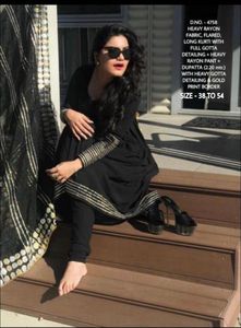 Demanding Black Flared Long Kurti With FB Rayonull Gotta Detailing Work in Sleeves & Bottom Heavy Rayon <b>Fabric</b> Pant Dupatta - Product Image 2