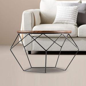 <b>Round</b> <b>Coffee</b> <b>Table</b> With Wooden Top and <b>Black</b> Powder Coated Metal Frame Industrial Vintage <b>Table</b> for Living Room furniture - Product Image 4