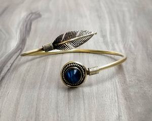 Bracelet manchette en laiton plaqué, Style bohémien, Labradorite, pierre plaqué, - Product Image 4