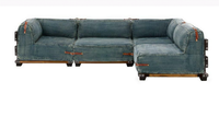 Conjunto de Sofá Seccional en Forma de L Levi Denim |   Sofá Esquinero con Estructura de Madera Industrial |   Apartamento Modular Hecho a Mano Estilo Loft Vintage
