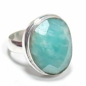 Anillo de plata esterlina 925 personalizado 15X19MM forma de huevo corte facetado amazonita verde estilo moderno compromiso de boda Cristiano - Product Image 1