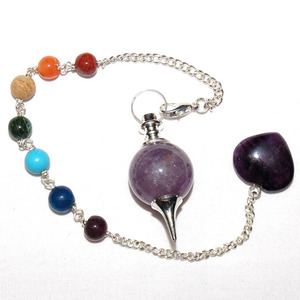 Cuentas de Seven chacra y bolas de amatista, péndulos de bola de amatista, siete chakras, venta en línea - Product Image 1
