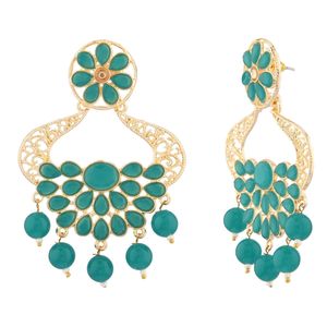 Indian Traditional <b>Earrings</b> Jewelry Gold Plated Crystal Faux Pearl <b>Bridal</b> Dangle <b>Drop</b> <b>Earrings</b> Jewelry Wholesale, Green - Product Image 5