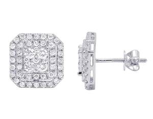 Beautiful High Quality 10K White Gold Real Round Diamond Cluster Stud <b>Earrings</b> - Product Image 1