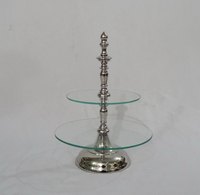 Premium Modern Fancy Luxury Premium Unique Nouveau Design Verre et Aluminium Support à Gâteau à 2 Niveaux pour les Fêtes de Cuisine et les Mariages