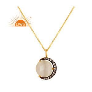 Zircon Moonstone Gemstone Pendant Half Moon Designer Silver Gold Plated <b>Chain</b> Pendant Jewelry Manufacturer - Product Image 1