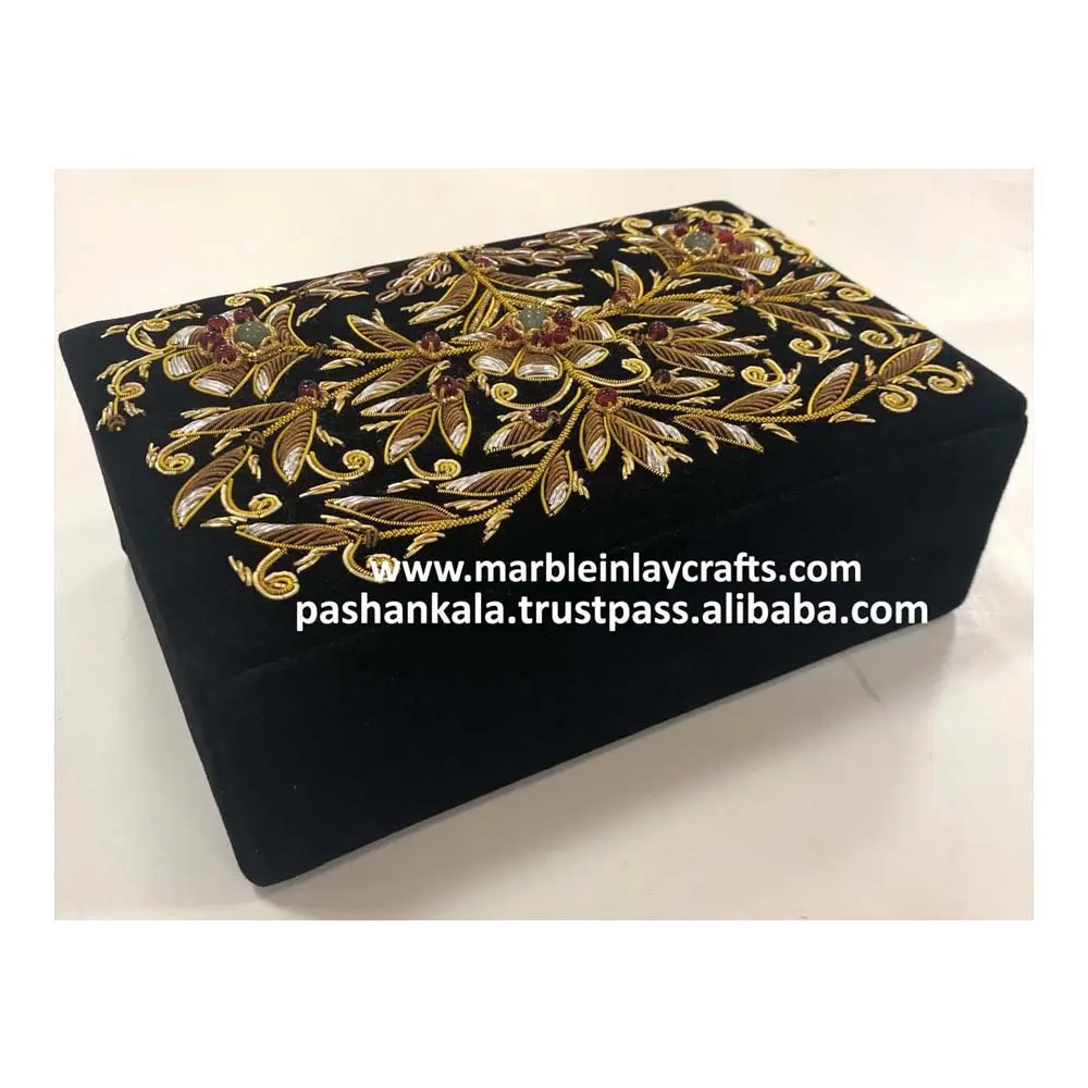 Beautiful Black Zari Hand Embroidery Design Decorative Jewelry Box