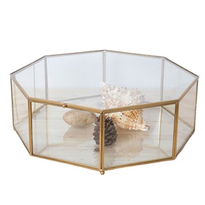 Octagonal Glass Storage Box With Gold Frame For Decorative Display - Product Image 1