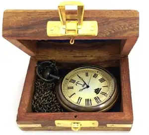 Calvin Handicraft Antique Vintage Maritime Locket London Brass Pocket Watch with hard wood Box Valentines Day CHLW051