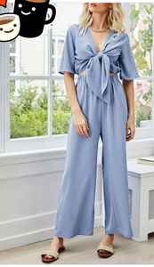 จั๊มสูทยาวหรูหราแฟชั่นใหม่สำหรับเด็กผู้หญิงผ้าฝ้ายคอวีลึกเซ็กซี่ลายดอกไม้ย้อมธรรมดา - Product Image 2