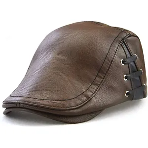 批发价格新款时尚黑色真皮帽子价格便宜男士保暖皮革帽子