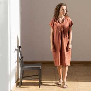 Robe en crêpe de couleur marron pour femme, col en v, manches courtes, longueur genou, tenue sexy, nouvelle collection 2020 - Product Image 5