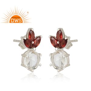 Boucles d'oreilles en argent 925, joli bijou en grenat naturel et cristal Quartz, pierres précieuses, vente en gros - Product Image 2