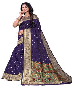 ผ้าส่าหรีผ้าไหม Banarasi พร้อมเสื้อผู้หญิงชุดปาร์ตี้ทุกวันผ้าส่าหรีผ้าฝ้ายเนื้อนุ่ม - Product Image 3