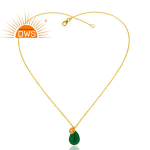 Colgante chapado en oro de 18k hecho a mano, proveedor de joyería, Gema verde de Aventurina, gota de plata, joyería al por mayor - Product Image 2