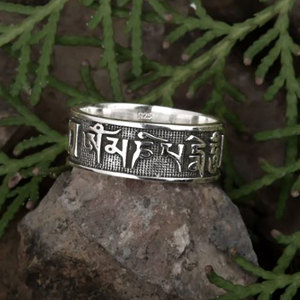Anillo de Mantra tibetano Natural, hecho a mano, joyería de plata de ley 925, precio de fábrica al por mayor - Product Image 2