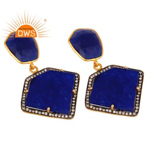 Pretty Blue Aventurine Gemstone Zircon Set <b>Earrings</b> Jewelry 18 karat Gold Plated 925 <b>Silver</b> <b>Dangle</b> <b>Earrings</b> Supplier - Product Image 2