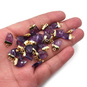 Amethyst 16-18mm Faceted Brass Pendant Horn Shape Gold Plated with Bail <b>Jewellery</b> Findings & Components - Product Image 3