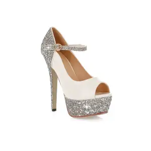 ladies glitter high heel platform sandals shoes women 5 inch heel design with glitter finish or toe shape can be customized