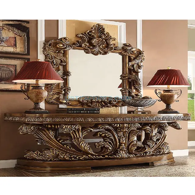 Exclusive Walnut Finish Wooden Console With Mirror Traditional Walnut Console With Mirror Antique Teak Wooden Console