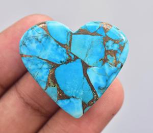 1 Cabochon de cœur de Turquoise cc, gros accessoire en forme de cœur, pierres précieuses effet cuivre - Product Image 3