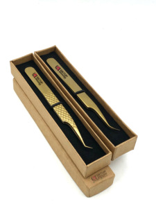 แหนบต่อขนตาแบบโค้งสแตนเลสพลาสม่าสีทอง45องศาเครื่องมือเสริมความงามโลโก้ออกแบบได้ตามต้องการ - Product Image 6