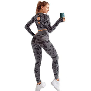 Ensemble de 3 pièces de yoga pour femme, tenue et costume de sport, ensemble d'entraînement, de fitness, sans couture, à manches longues, 2020 - Product Image 3