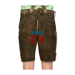 Auténticos pantalones bávaros de cuero ecológico para hombre, tipo dividido, de Herbstlaub Oktoberfest Trachten, en cuero de ante con cinturón. - Product Image 2