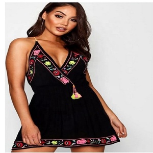 Mini robe brodée noire tendance et Sexy, tunique élégante pour femme, style bohème, tenue de fête, 35 # - Product Image 1
