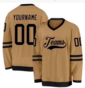 Maillot de hockey noir à coupe athlétique en vieil or, couture exquise, numéro de nom, pas facile à tomber, matériel sergé, vêtements de hockey sur glace - Product Image 1