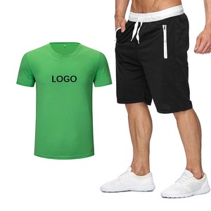 Camiseta deportiva de alta calidad para hombre, conjunto de camisetas y pantalones cortos con logotipo personalizado, secado rápido, verde, negro, 100% - Product Image 1