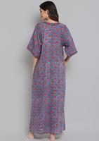 Main bloc bleu rouge imprimé floral dames nuisette caftan magnifiquement imprimé à la main bloc technique indienne longue robe Maxi