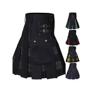 Rok Kilt Nasional Skotlandia Pria, Tartan Lipit A-Line Bergaya