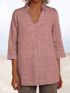 Robe midi en lin vert à col en V et manches trois quarts, coupe ample, respirante, tissée, couleur unie, brodée, pour l'été et le quotidien - Product Image 4
