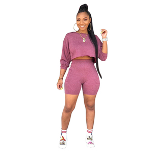 Ensemble imprimé pour femme, haut court, à manches longues, chemisier, vêtements courts, 2 pièces, à la mode, vente en gros, - Product Image 4