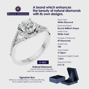 Rikhava Diamonds 10K oro blanco elegante anillo solitario Original pureza Metal con impresionante Joyería de diamantes - Product Image 3