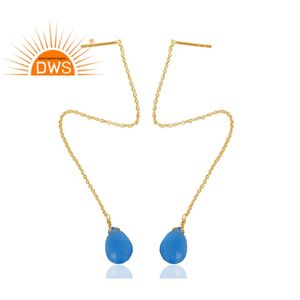 ธรรมชาติสีฟ้า Chalcedony พลอยชุดห่วงโซ่ลดลงต่างหูผู้ผลิต18พันผู้จัดจำหน่ายเครื่องประดับชุบทอง - Product Image 2