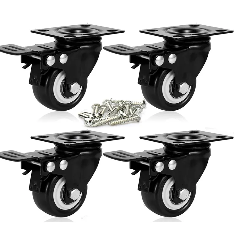 2 Inch Swivel Caster Wheels With Safety Dual Locking Moving Swivel Ball Casters PVC Office Chair Furniture Caster