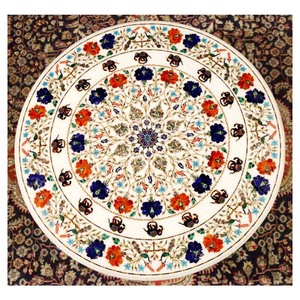 Plateaux de table basse ronds en marbre blanc avec incrustations de Pietra Dura - Product Image 1